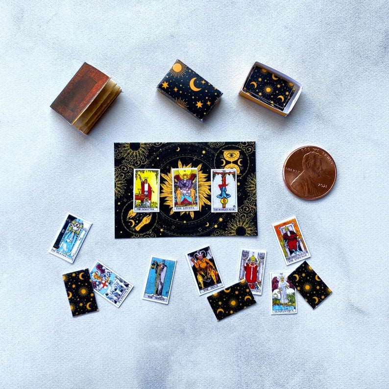 Miniature Tarot Cards 1:12 Scale Tarot Card Set Dollhouse Tarot Cards Digital Download Printable PDF DIY Print and Cut image 3