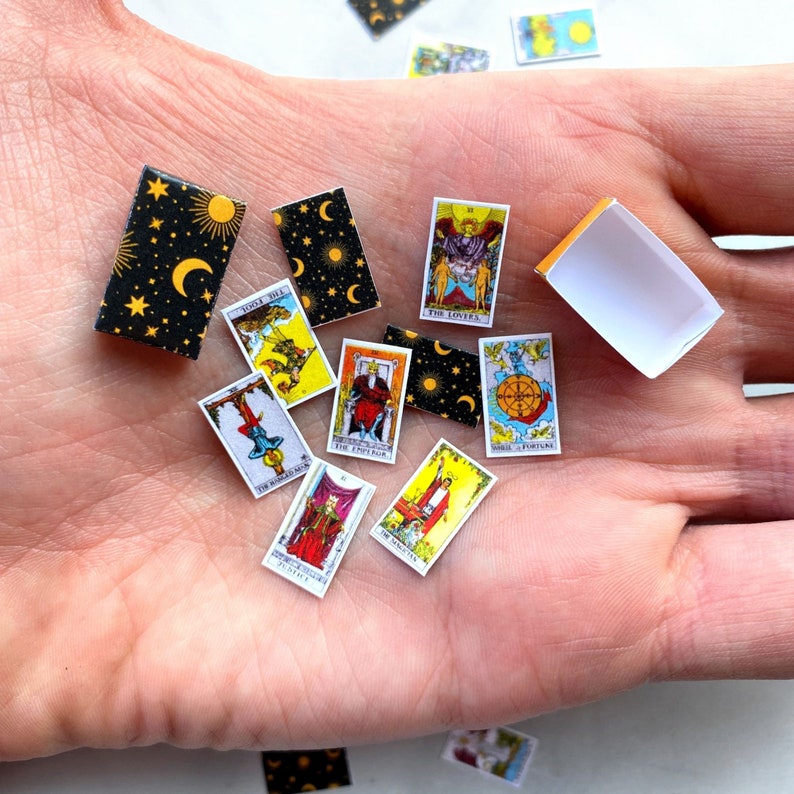 Miniature Tarot Cards 1:12 Scale Tarot Card Set Dollhouse Tarot Cards Digital Download Printable PDF DIY Print and Cut image 1