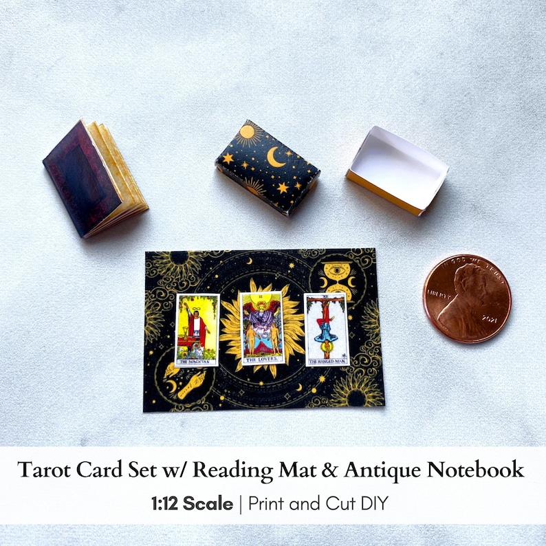 Miniature Tarot Cards 1:12 Scale Tarot Card Set Dollhouse Tarot Cards Digital Download Printable PDF DIY Print and Cut image 4