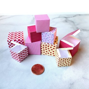 Miniature Valentine&#39;s Gift Boxes Dollhouse Gift Boxes Pink 1:12 Scale Miniature Boxes - Digital Download Printable PDF - DIY Print and Cut
