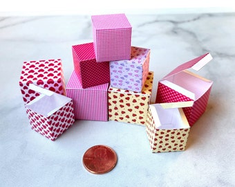 Miniature Valentine's Gift Boxes Dollhouse Gift Boxes Pink 1:12 Scale Miniature Boxes - Digital Download Printable PDF - DIY Print and Cut