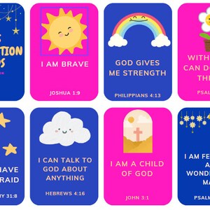 Tarjetas de afirmación, tarjetas de afirmación para niños, versículos de la biblia, pensamientos positivos, autoestima, tarjetas de afirmación digitales