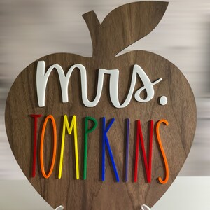 Teacher Sign-name Sign-desktop Apple Sign-walnut-teacher Gift-rainbow ...