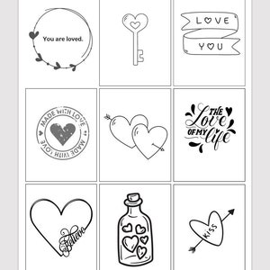 Printable Love Letters Valentine Coloring Pages For Kids Or Adults! 9 pages!  Instant Digital Download