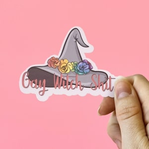 Schwule Hexe Scheiße Aufkleber | Lustiges LGBTQ+ Sapphic LGBTQIA+ | Laptop und Handy Glossy Aufkleber | LGBTQ Gay Hexenhut | Halloween Geschenk Gruselstimmung