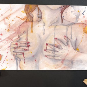 Abstract Watercolour Print | Sapphic Couple Watercolor Painting | Sensual Gift for WLW, Lesbians, Queer & Gay Anniversary, Birthday