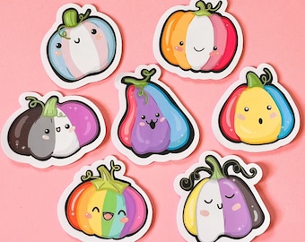 Pumpkin Pride Flag Stickers, Cute Gay, Bisexual, Transgender, Nonbinary, Lesbian, Sapphic, Asexual, LGBT, Pansexual Halloween Glossy Sticker