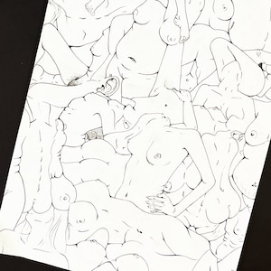Collage of Beautiful Feminine Bodies | Line Art Print of Women | Human Figure | Sapphic Minimalist Print | Gift for Anniversary, Birthday