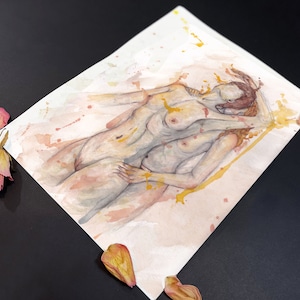 Stampa acquerello astratta di coppia saffica / Colori neutri / Bellissimo regalo per anniversario, compleanno, WLW, coppie lesbiche, queer e gay
