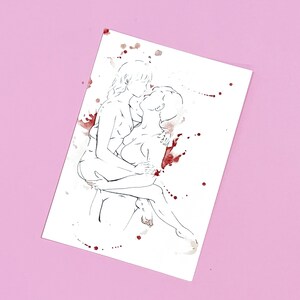 Sapphic Couple Watercolor Print | Sensual Boudoir Watercolour Portrait | Line Art Painting | Gift for Valentines Day, Anniversary, Birthday