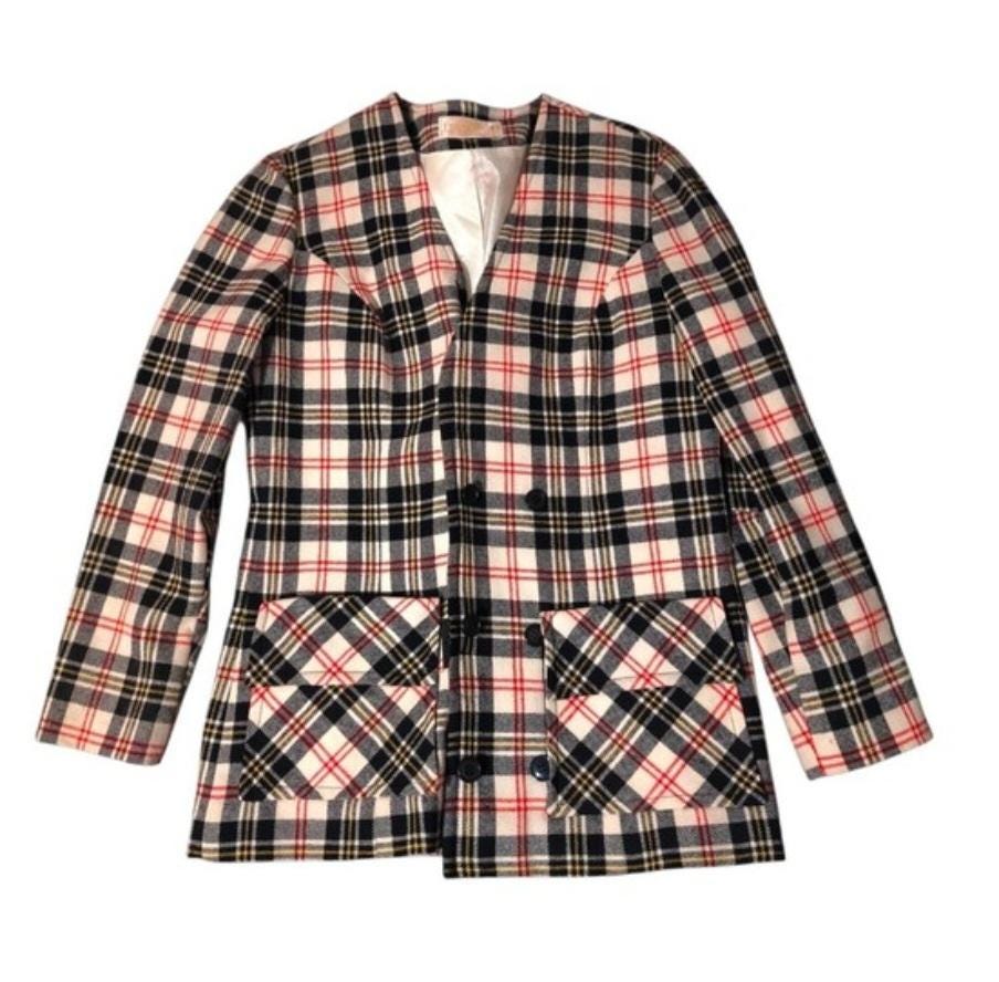 Pendleton, Vintage 50s Pendleton 49er Wool Jacket Plaid Blazer Small 4/6 MCM Rockabilly Tartan Button Hook And Loop Closure With Pockets Striped Plaid