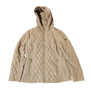 Michael Kors Gesteppte Kugeljacke MK Print Futter Vollständiger Reißverschluss Kapuze Daunenmantel L