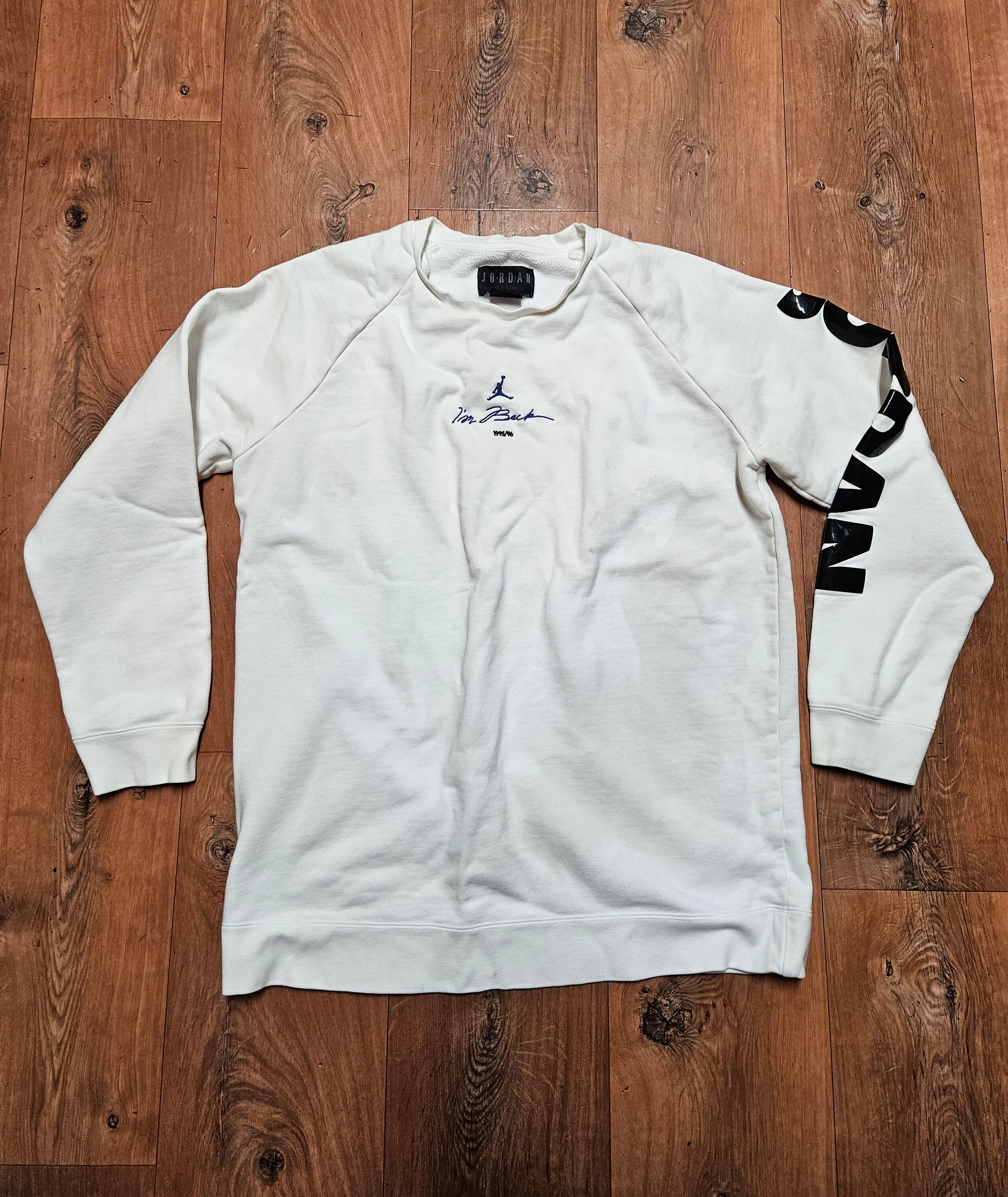Jordan Im Back 95 96 Jumpman Nike Air Mens L Sweatshirt Pullover Vintage 90s Jordan Spell Out on Sleeve Etsy