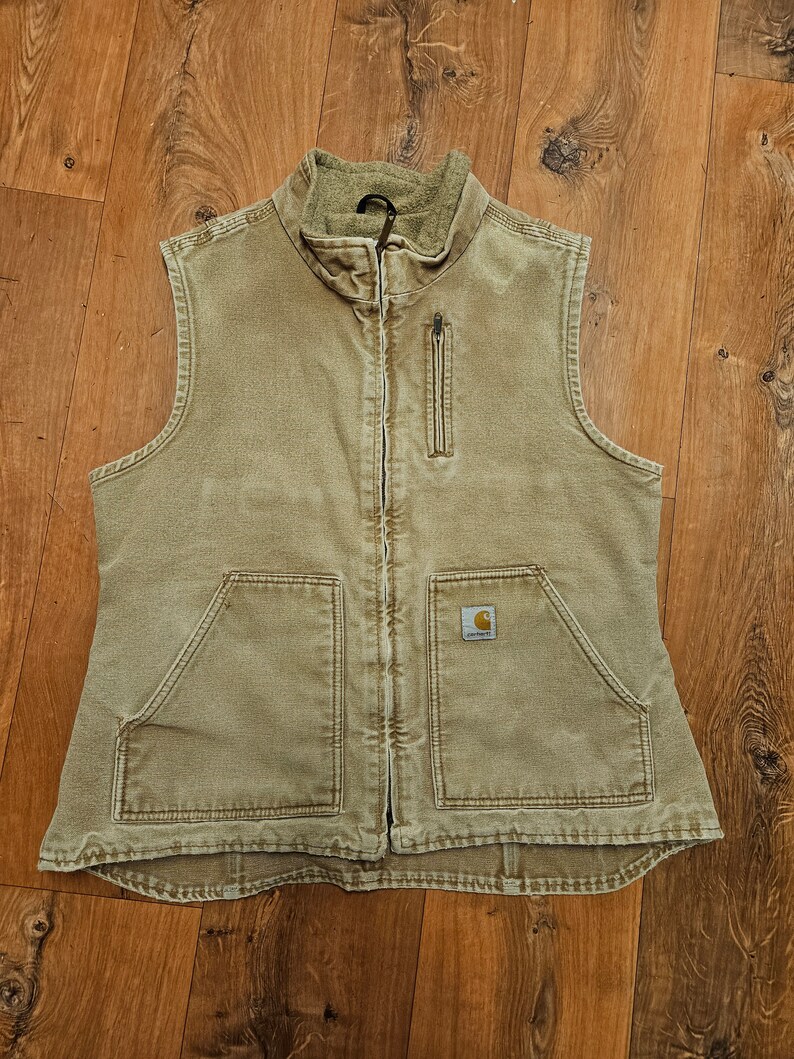 Carhartt Canvas Sherpa-lined Vest Jacke Full Zip Tan Womens L Regular ...