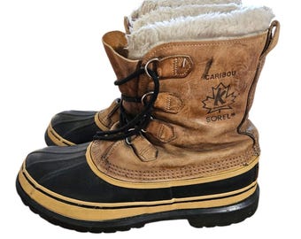 Botas de nieve vintage Sorel Caribou para hombre, talla US 10, forro de lana extraíble, fabricadas en Canadá por Kaufman.