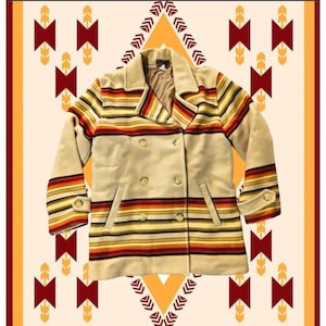 Pendleton Striped Wool Coat 30s Archive Inspired Toboggan Native Jacket Small