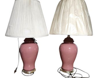 Set di 2 vasi decorativi in ceramica stile Mid-Century Modern, colore malva e rosa.