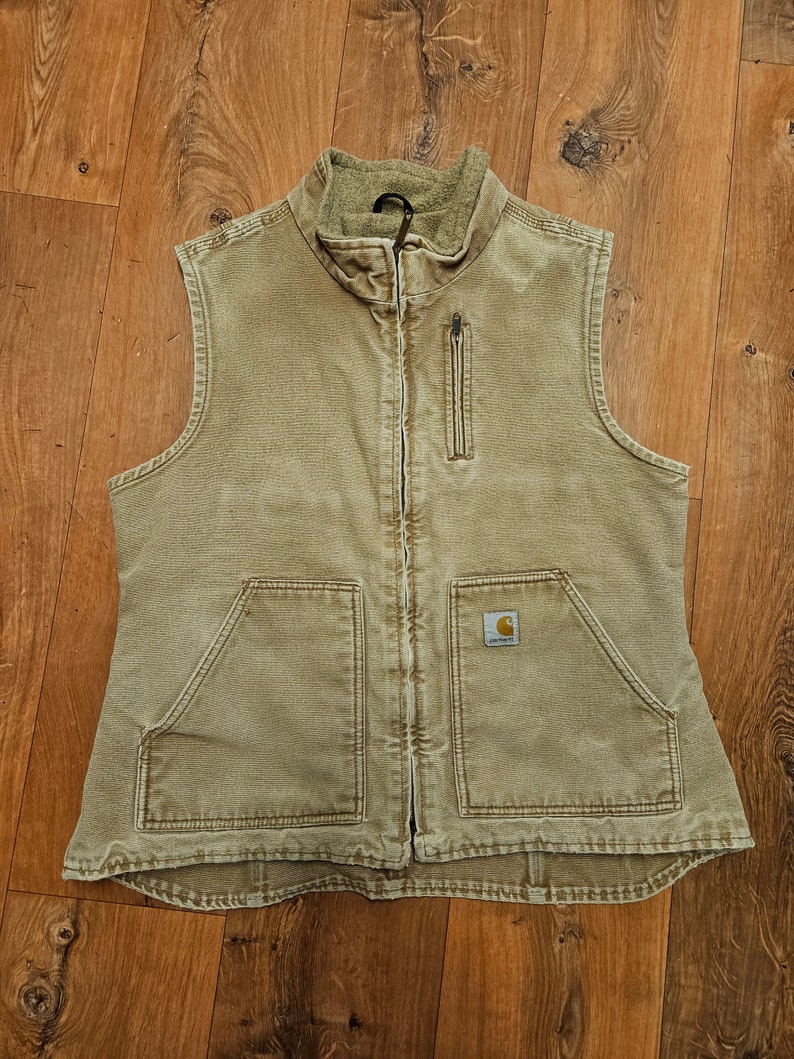 Carhartt Canvas Sherpa-lined Vest Jacke Full Zip Tan Womens L Regular ...