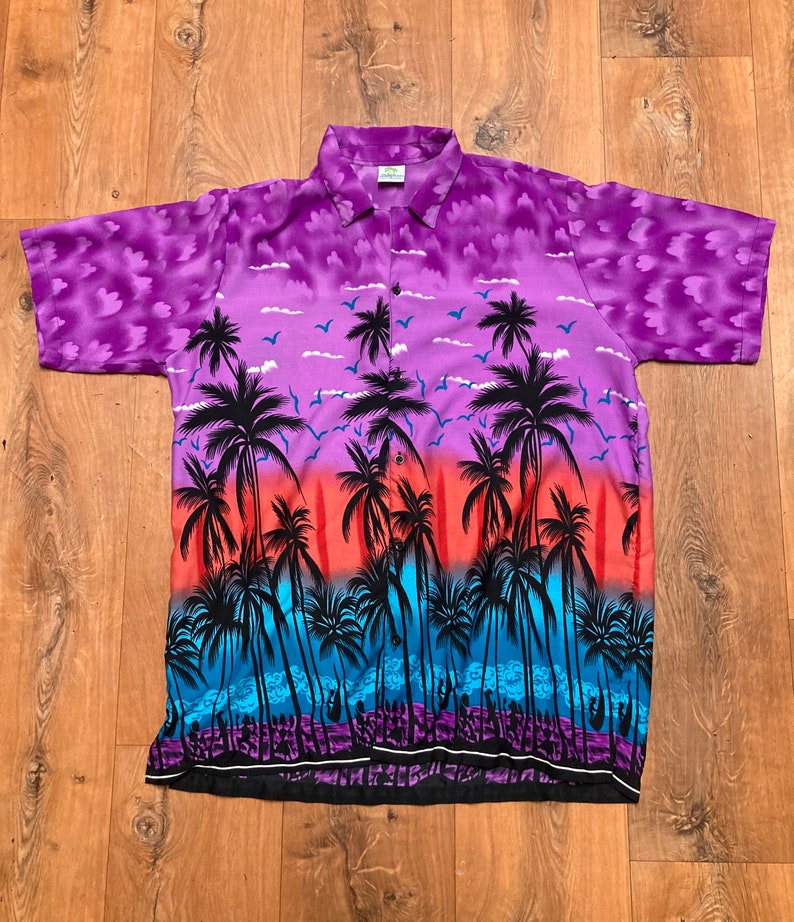 Vintage 80s Island Shirtworks Mens LARGE Graphic Tiki Hawaiian Aloha ...
