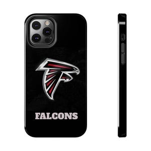 May include: Black phone case with a silver and red Atlanta Falcons logo and the word "FALCONS" in white text.
