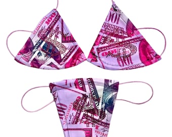 Pink Paycheck- Microkini Exotic Dancewear, Stripper Outfit, Micro Bikini