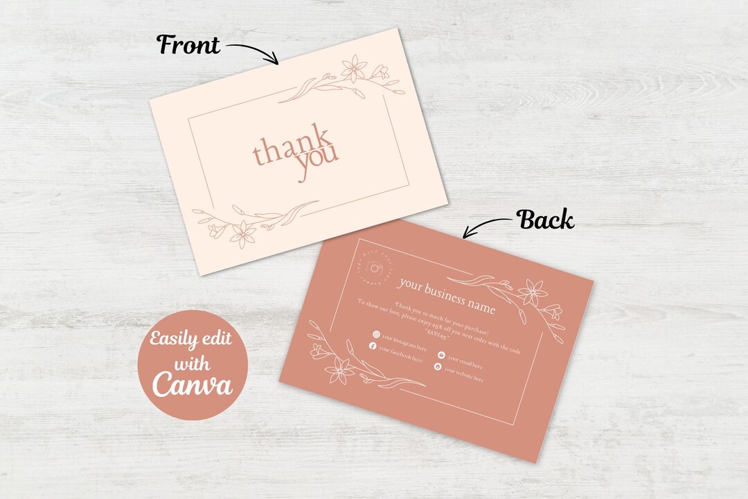 Double Sided Modern Floral Thank You Card, Small Business Thank You ...