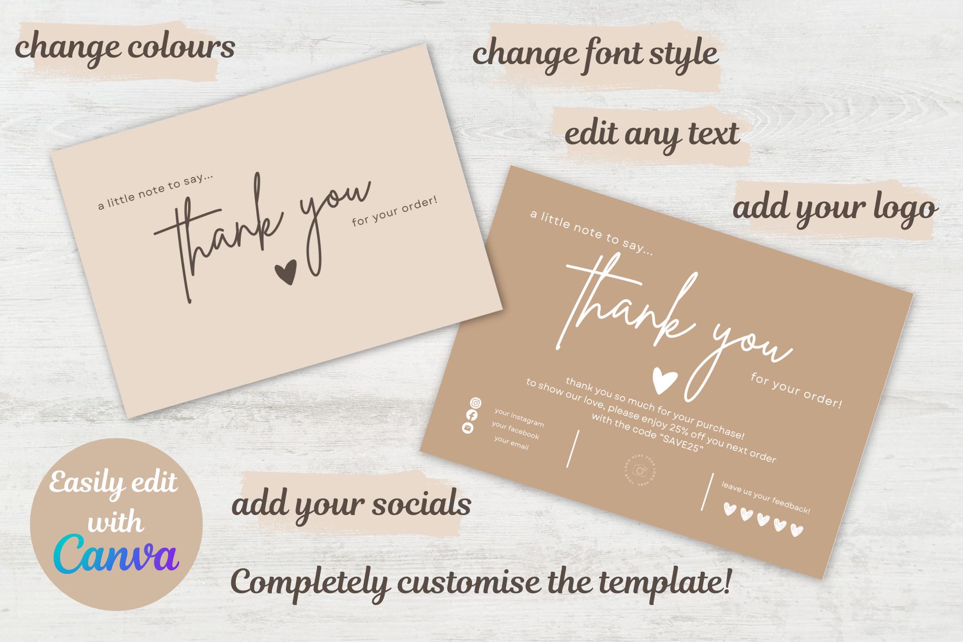 Double Sided Modern Thank You Card Small Business Thank You Card ...
