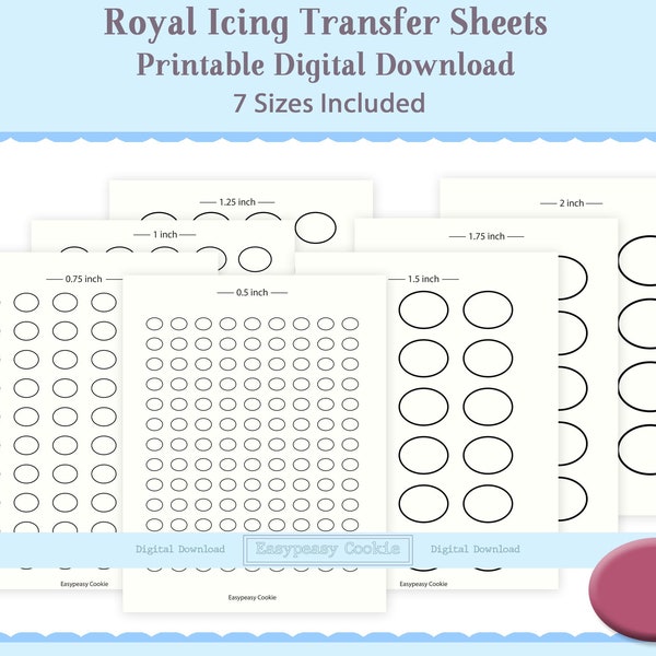 Oval Royal Icing Transfer Sheet Template, 0.75 ", 1", 1.25" 1.5", 2", Cookie Decorating, Practice, Reusable Printable Digital Download