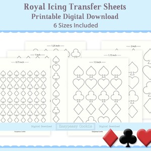 Kaartsymbolen Royal Icing Transfer Sheet-sjabloon, 0,5" 0,75" 1" 1,25" 1,5" 1,75" 2", koekjesdecor, herbruikbare afdrukbare digitale download