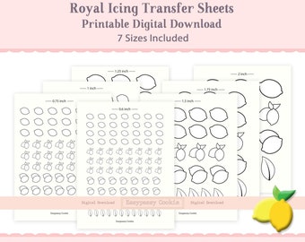 Lemon Royal Icing Transfer Sheet Template, 0.6", 0.75", 1", 1.25" 1.5", 1.75", 2", Cookie Decorating, Reusable Printable Digital Download