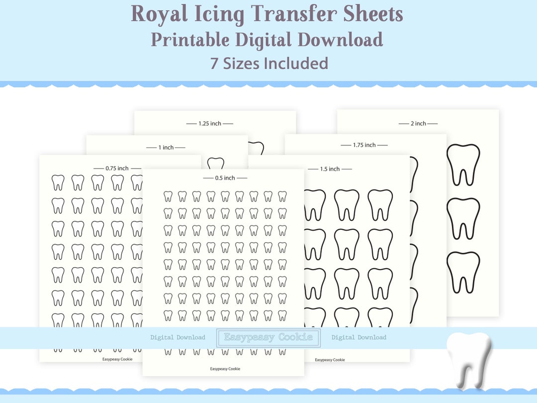 Tooth Royal Icing Transfer Sheet Template 0.75 