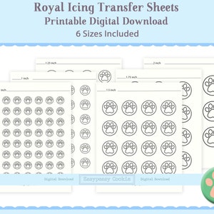 Pet Paw Royal Icing Transfer Sheet Template, 0.75 &quot; 1&quot; 1.25&quot; 1.5&quot; 2&quot;, Cookie Decorating, Practice, Reusable Printable Digital Download