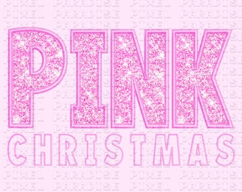 PNG de Navidad, PNG de Navidad de diseñador, PNG de Navidad rosa, sublimación de Navidad rosa, letras de bordado falsas, letra brillante PNg, png rosa