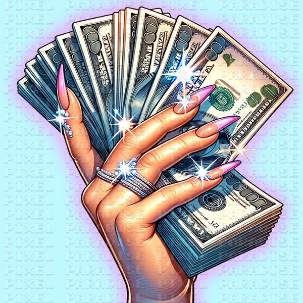 Money Png, Stack of Money Png, money clipart, woman holding money png, womens hand png, long nails png, cash png, nails png, baddie png, png