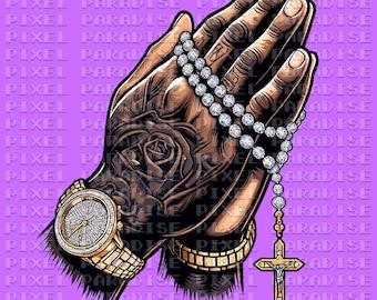 Praying PNG, Streetwear png, Gangsta Png, Praying Hands Png, Black man png, Religious png, rosary png, urban png, tattoos png, god png, png