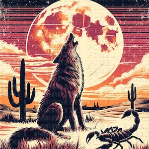 Coyote png, hurlement à la lune png, scorpion png, désert png, lune png, occidental png, nature png, arizone png, scène désertique png, png, png png