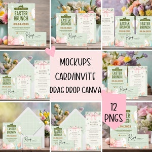Invito trascina e rilascia mockup, invito primaverile mockup, trascina e rilascia invito, pacchetto mockup invito di Pasqua, invito Canva Mock