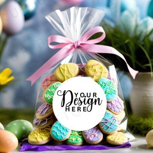 Round Tag Mockup, White Sticker Label Mockup, Easter cookie favor mockup, White sticker Spring mockup, Spring favor sticker mockup PNG