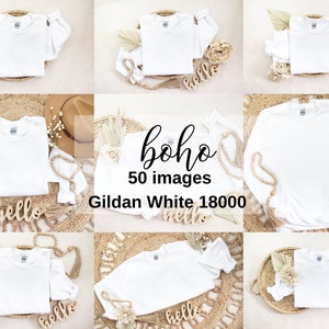 Gildan 18000 Mockup, Gildan white Boho Mockup Bundle, Gildan White Sweatshirt Mockup, Gildan White, 18000 White, Sweatshirt Mockup
