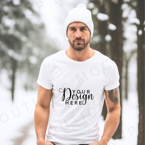 Bella and Canvas Male Model mockup, white shirt model mockup, White 3001C, Bella and Canvas male Mockup, Christmas mockup, Lifestyle Mockup