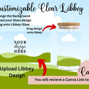 16oz Clear Glass 1 can Mockup, Transparent 1 can Libbey Glass mockup, Full wrap mockup, Transparent Libbey, Drag and drop Canva mockup