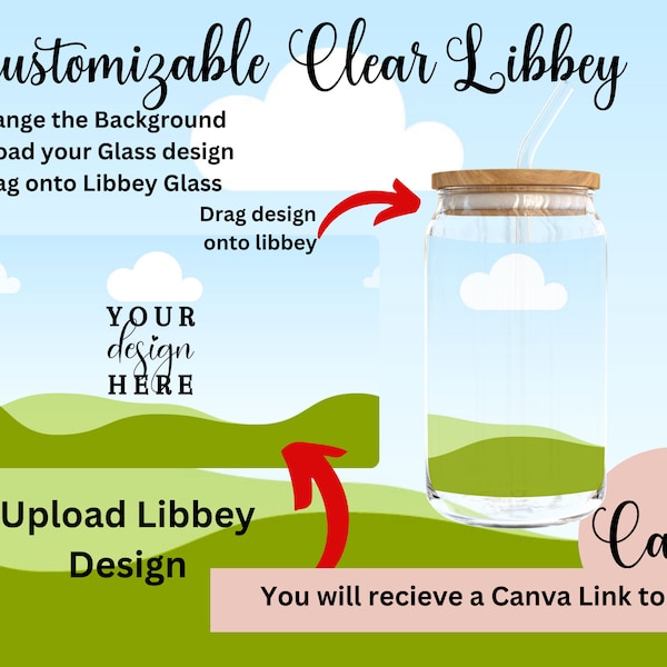 16oz Clear Glass 1 can Mockup, Transparent 1 can Libbey Glass mockup, Full wrap mockup, Transparent Libbey, Drag and drop Canva mockup