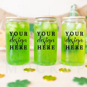 16oz Glass Can Mockup, Glass Mockup, 16oz Glass Beer Can Mockup, St. Patrick’s Glass Mockup, Glass Can Mockup, Libbey Mockup