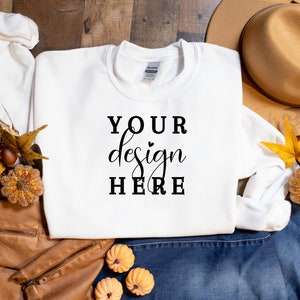 Gildan 18000 Mockup, Gildan White Sweatshirt Mockup, Gildan White, 18000 White, Fall Sweatshirt Mockup