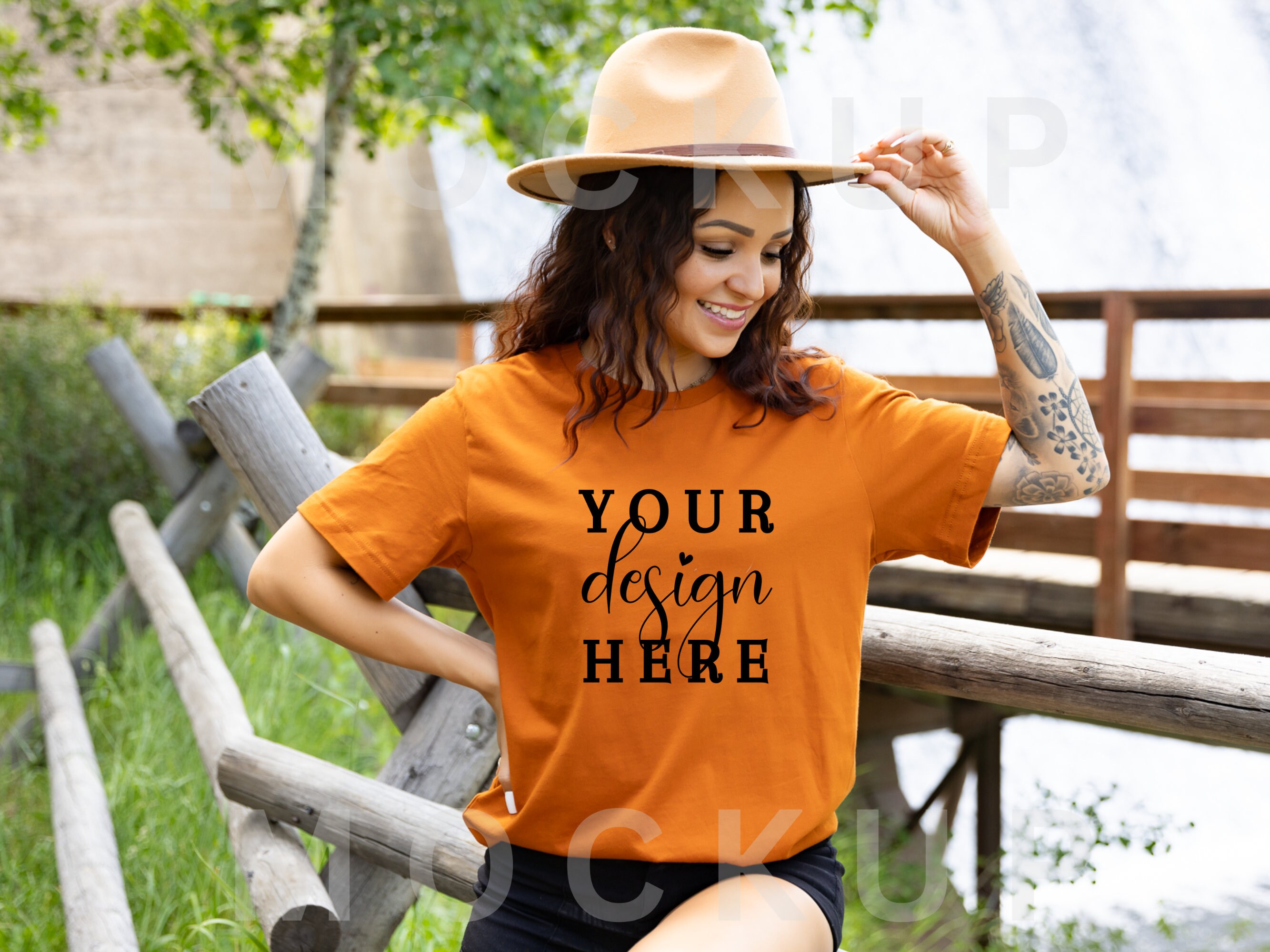 Bella and Canvas Autumn Shirt Mockup, Autumn Model Mockup 3001C, Mockup
