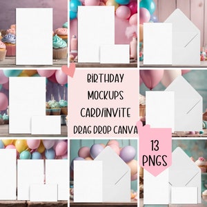 Birthday Invitation Drag and Drop Mockup, Invitation Mockup, Birthday mockup invitation, Invitation Mockup Bundle, Canva Invitation Mockup