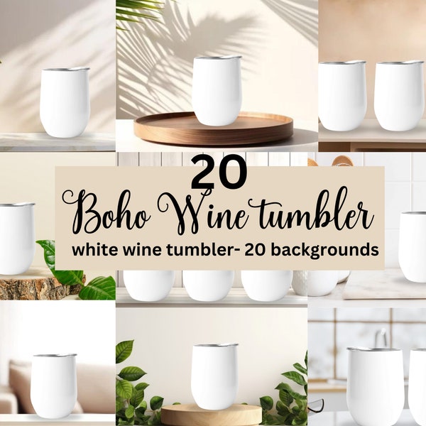 White Wine Tumbler Boho Mockups, Drag and Drop tumbler mockup, Canva Boho wine Mockups, White wine Tumbler, Editable, 20 Images included