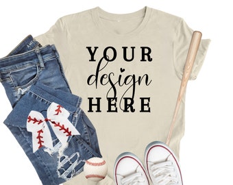 Baseball natural shirt mockup, tagless mockup, Bella & canvas flatlay mockups, 3001cmockups, women shirt mockup, spring baseball mockup, PNG
