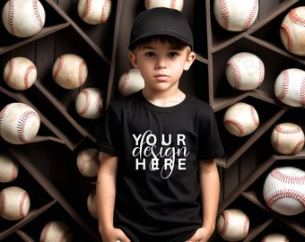 Boys Baseball Black t-shirt Model Mockup, Baseball mockup, Boys baseball mockup shirt, Bella canvas 3001y, 3001y Baseball, Boys mockup shirt