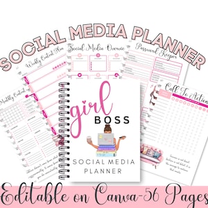 Social Media Planner Business Marketing, Girl Boss Social Media Planner, Instagram and Facebook Planner, Printable social media planner